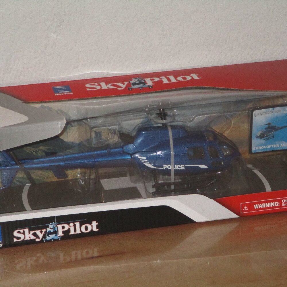New Ray Eurocopter AS350 Blue Metallic Diecast Model 1/43 Sky Pilot Police New